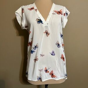 Joie Rubina Butterfly Print Silk Shirt